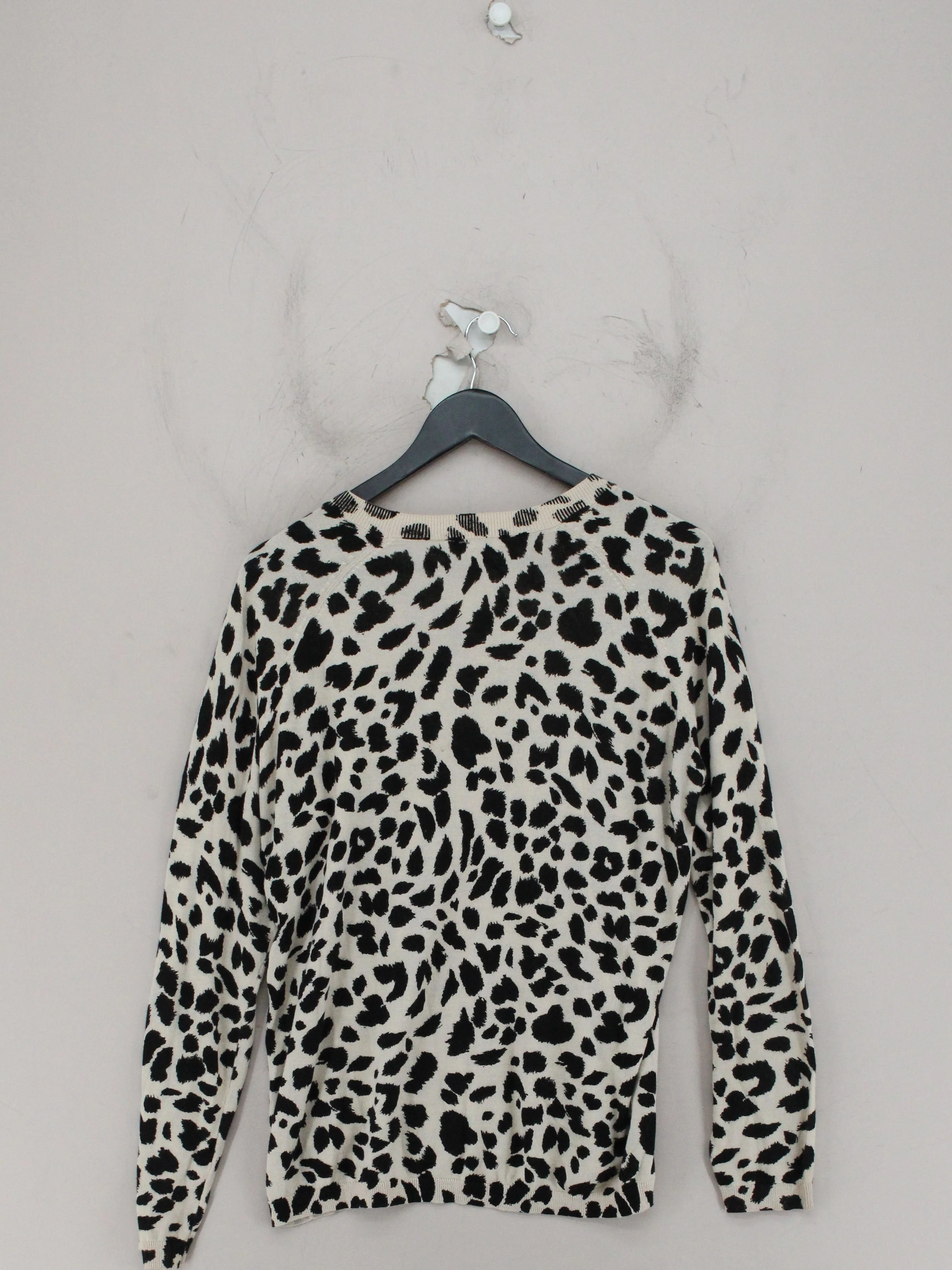 Whistles Women's Jumper UK 16 Cream Animal Print 100% Wool Crew Neck Pullover - Image 2