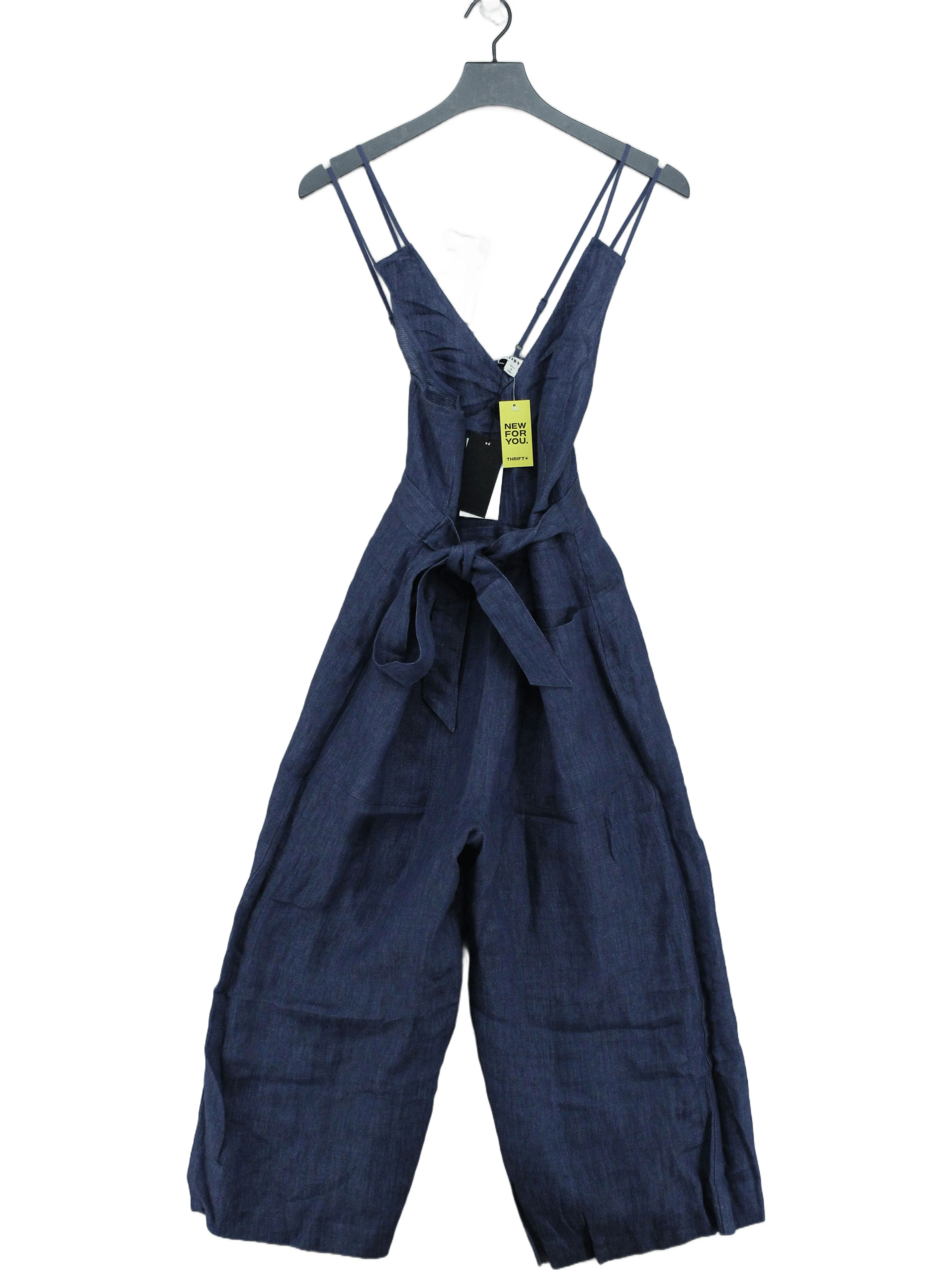 Whistles Women's Jumpsuit UK 12 Blue 100% Linen Wide-Leg Jumpsuit