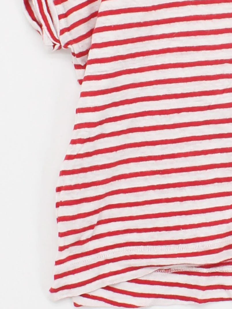 Whistles Women's T-Shirt S Red Striped 100% Linen Short Sleeve Round Neck Basic - Image 4