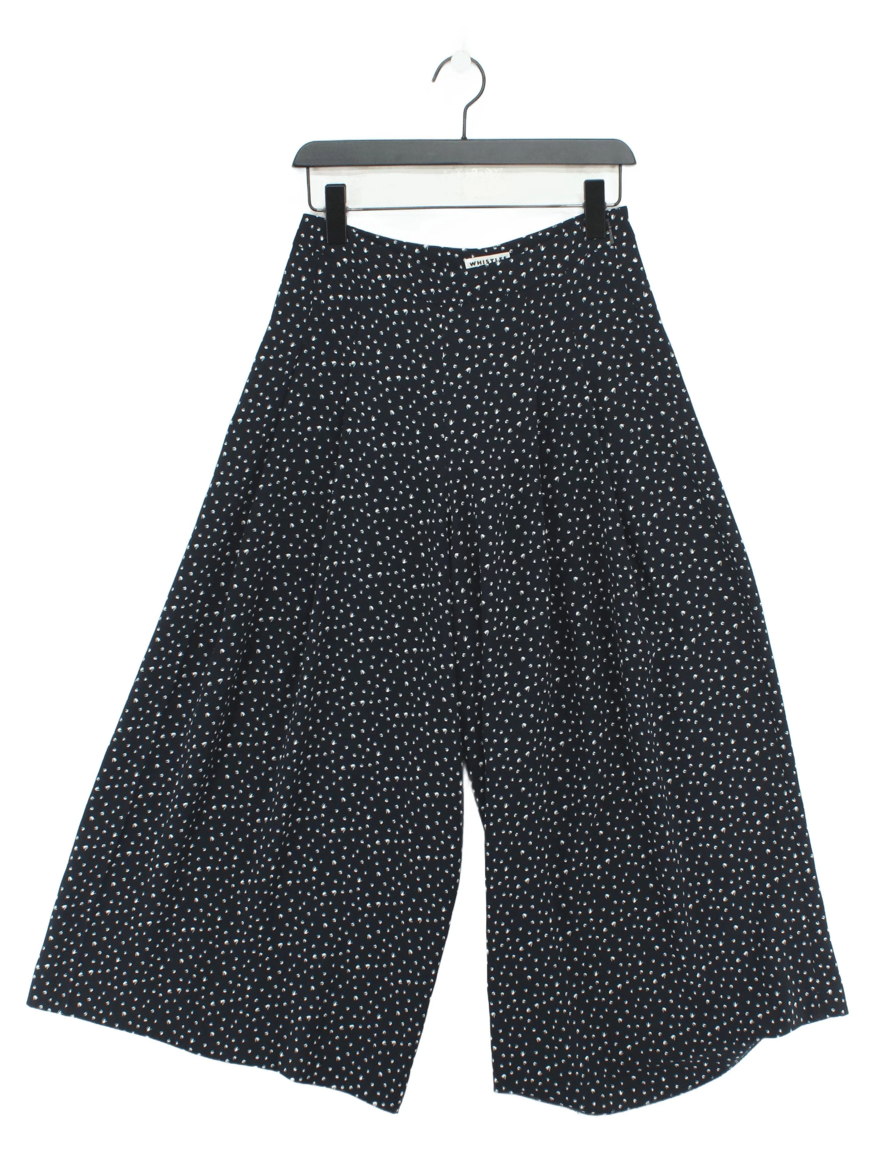 Whistles Women's Trousers UK 10 Black Polkadot 100% Polyester Wide-Leg Cropped
