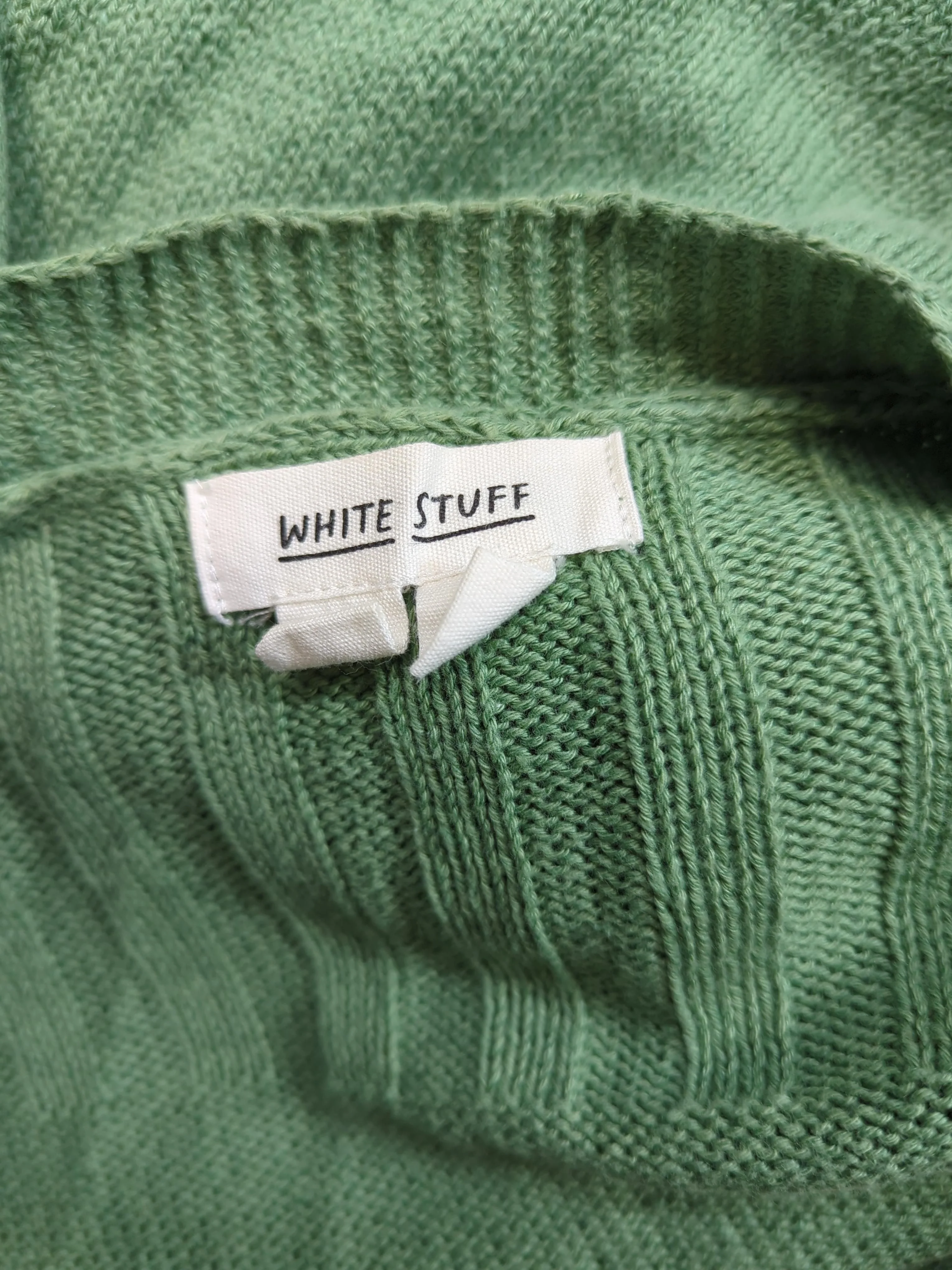White Stuff Women's Cardigan L Green Cotton with Linen V-Neck Cardigan - Image 5