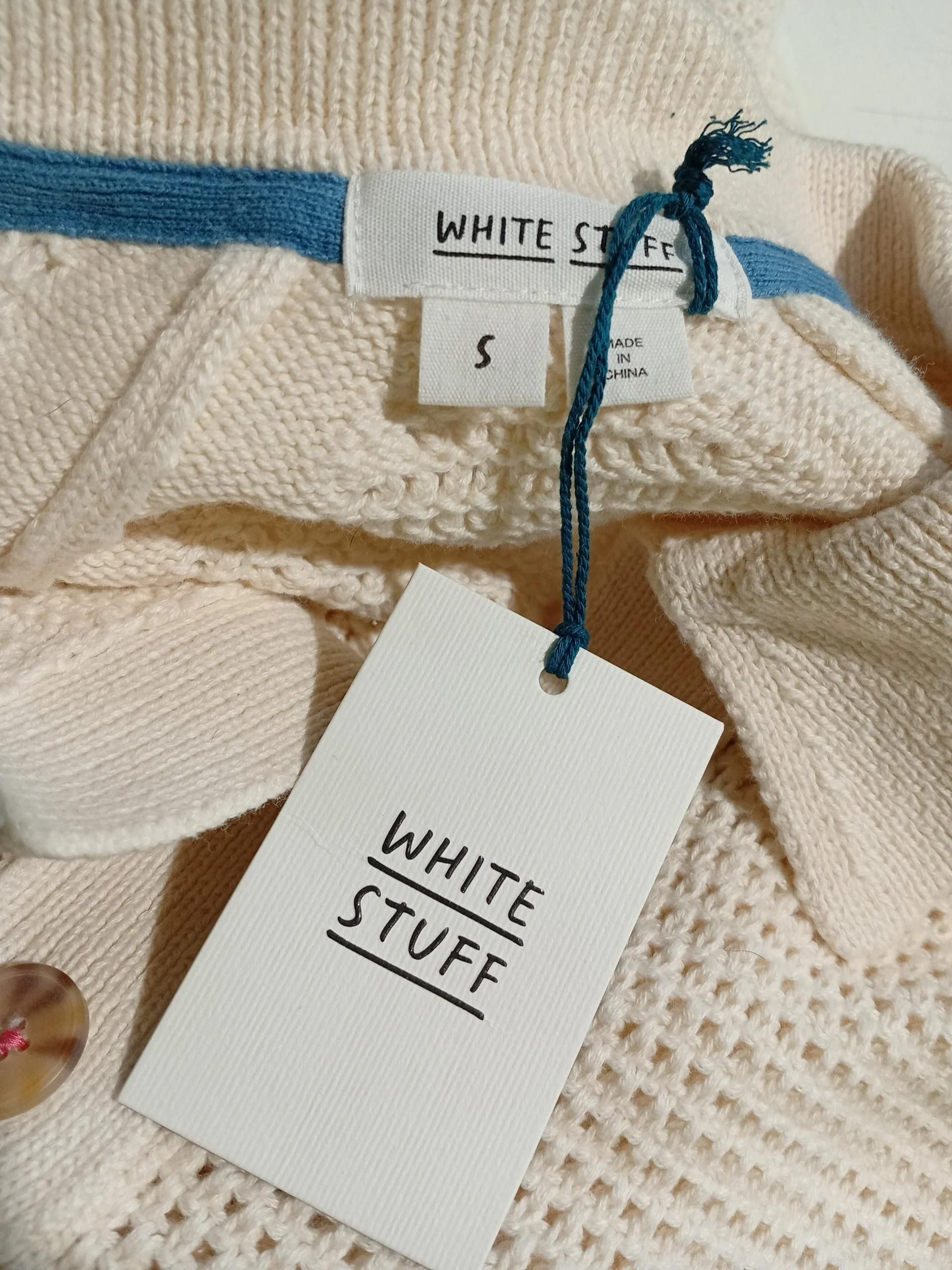 White Stuff Women's Cardigan S Cream 100% Cotton Collared Cardigan - Image 6