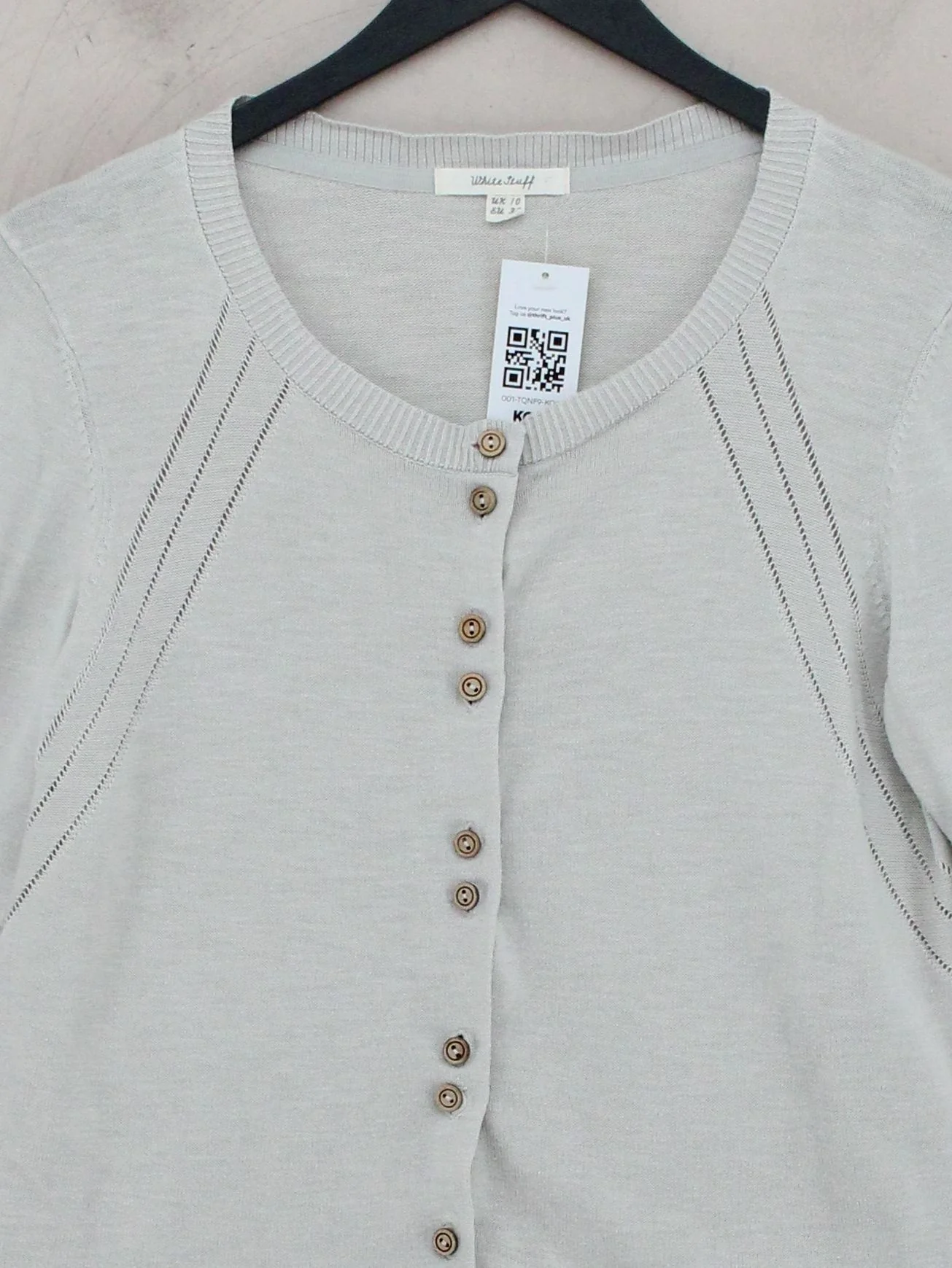 White Stuff Women's Cardigan UK 10 Grey 100% Cotton Round Neck Cardigan - Image 3
