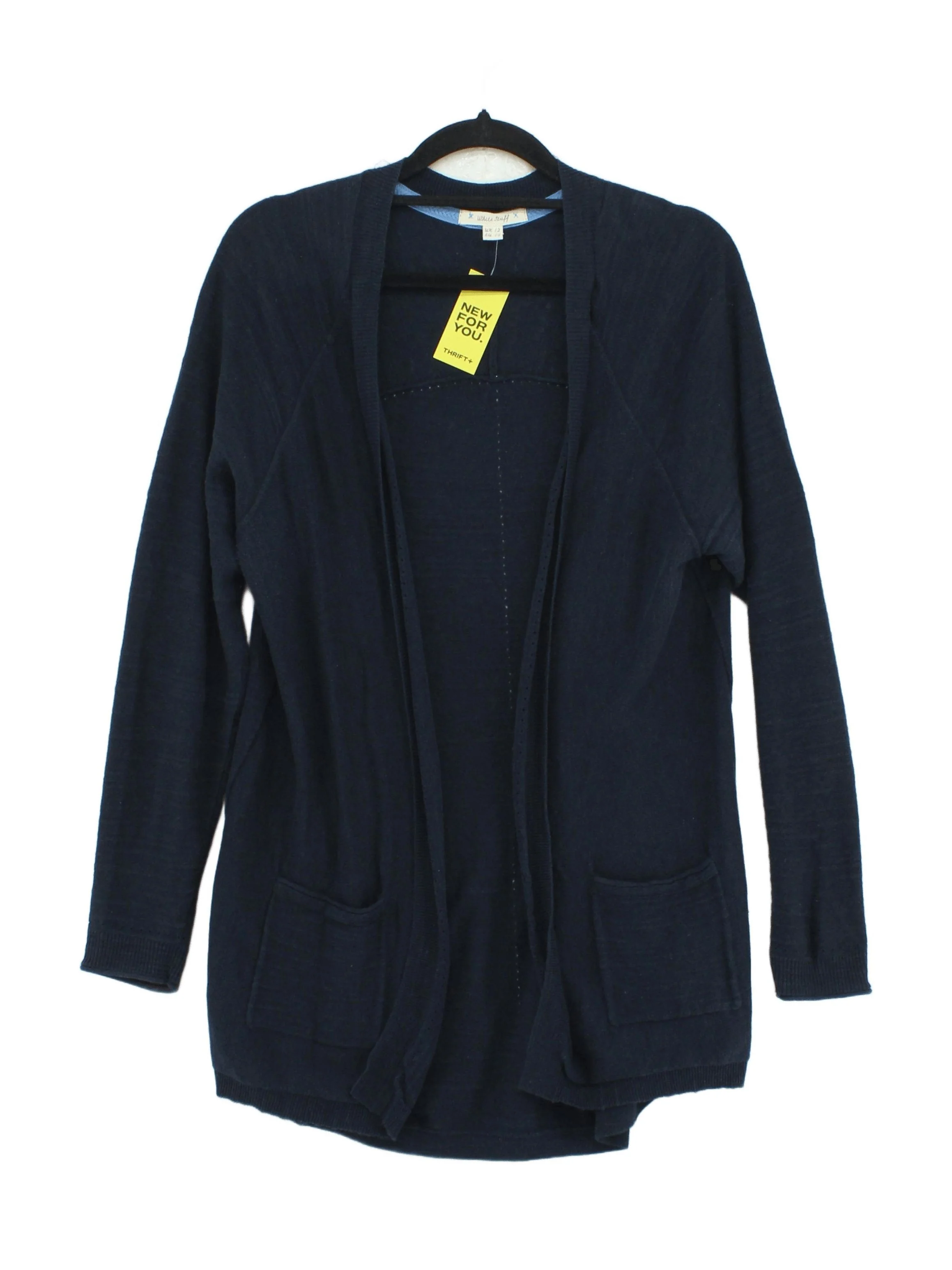 White Stuff Women's Cardigan UK 12 Blue Cotton with Linen Crew Neck Cardigan