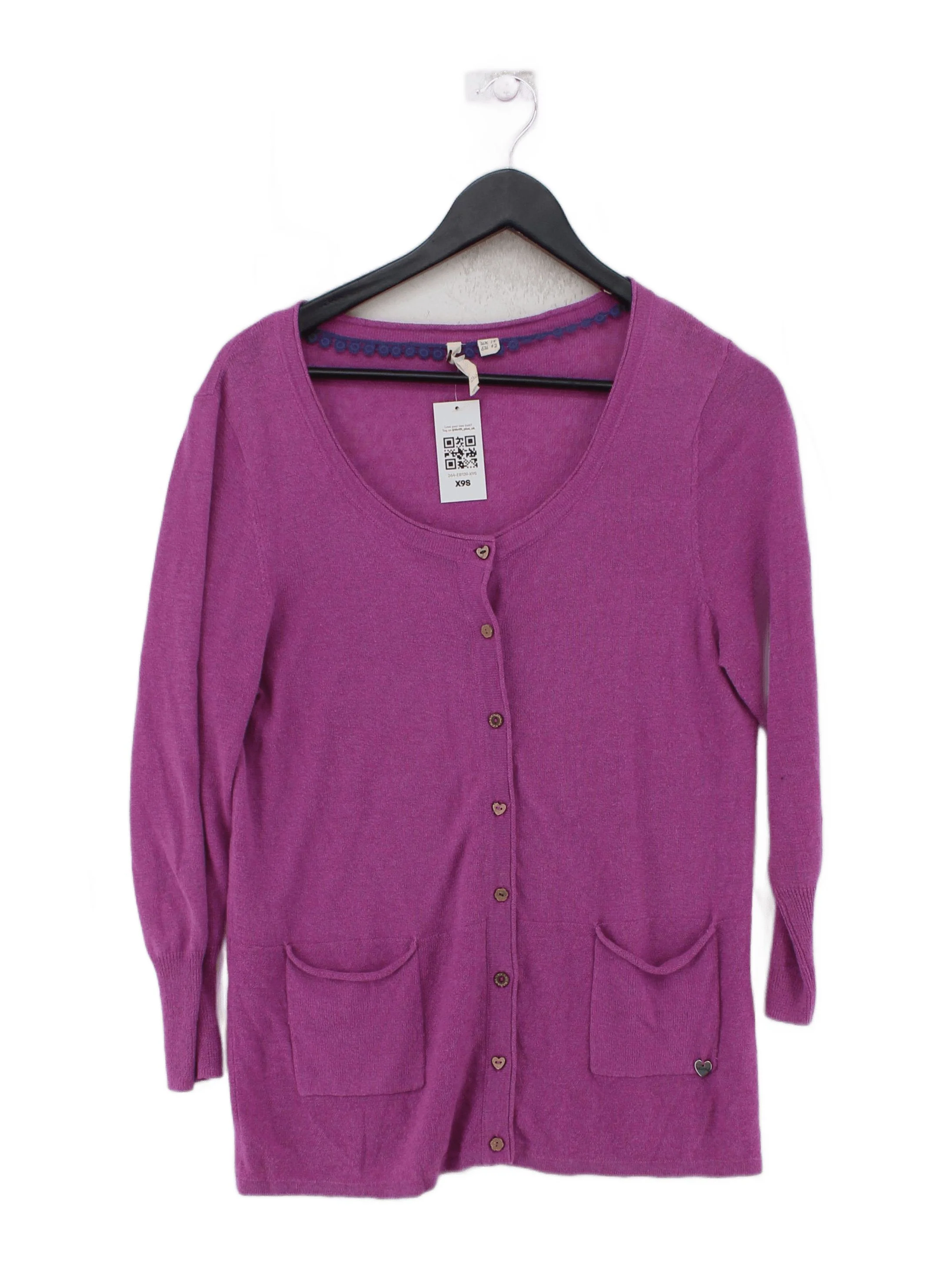 White Stuff Women's Cardigan UK 14 Purple Linen with Cotton, Polyester Cardigan