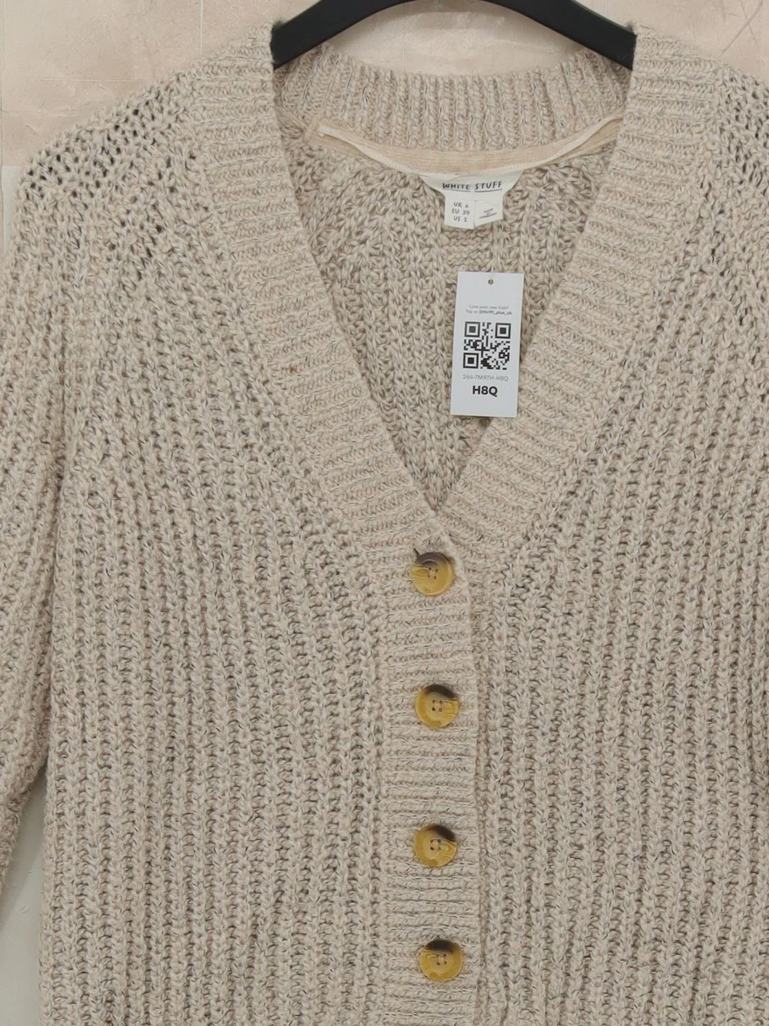 White Stuff Women's Cardigan UK 6 Cream Acrylic with Cotton, Polyester Cardigan - Image 3