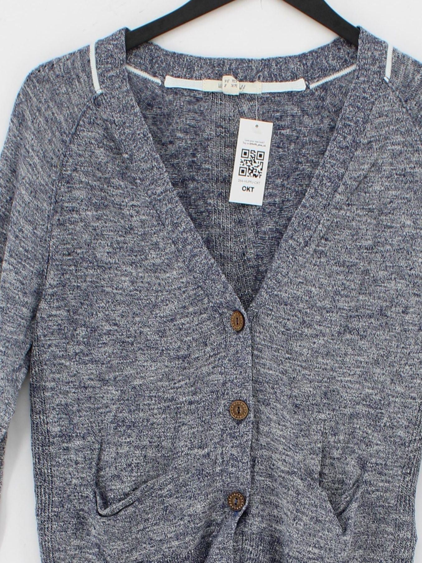 White Stuff Women's Cardigan UK 8 Blue Linen with Cotton V-Neck Cardigan - Image 3