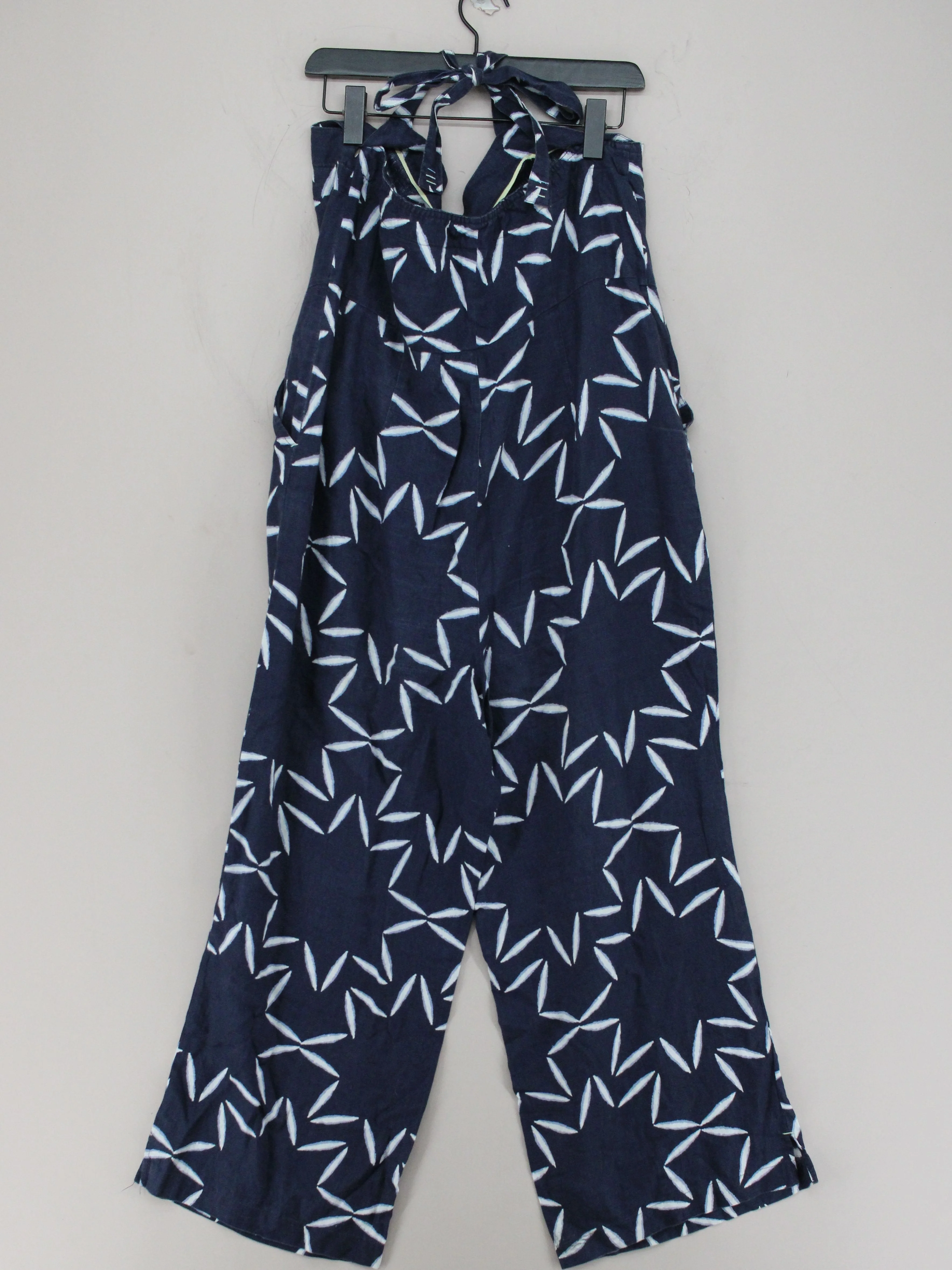 White Stuff Women's Jumpsuit UK 16 Blue Geometric 100% Linen Wide-Leg Jumpsuit - Image 2