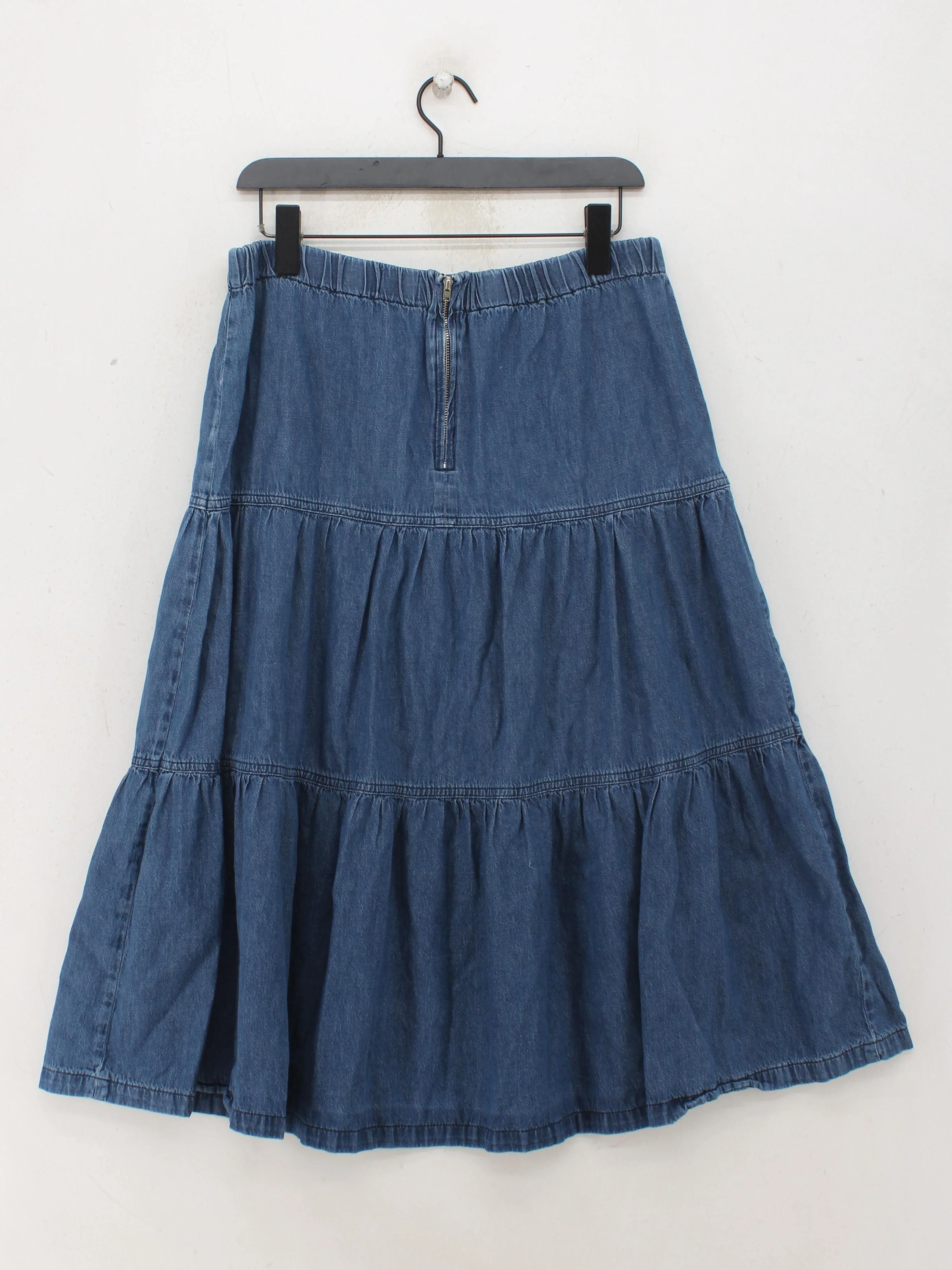 White Stuff Women's Midi Skirt UK 12 Blue 100% Cotton Midi Pleated - Image 2