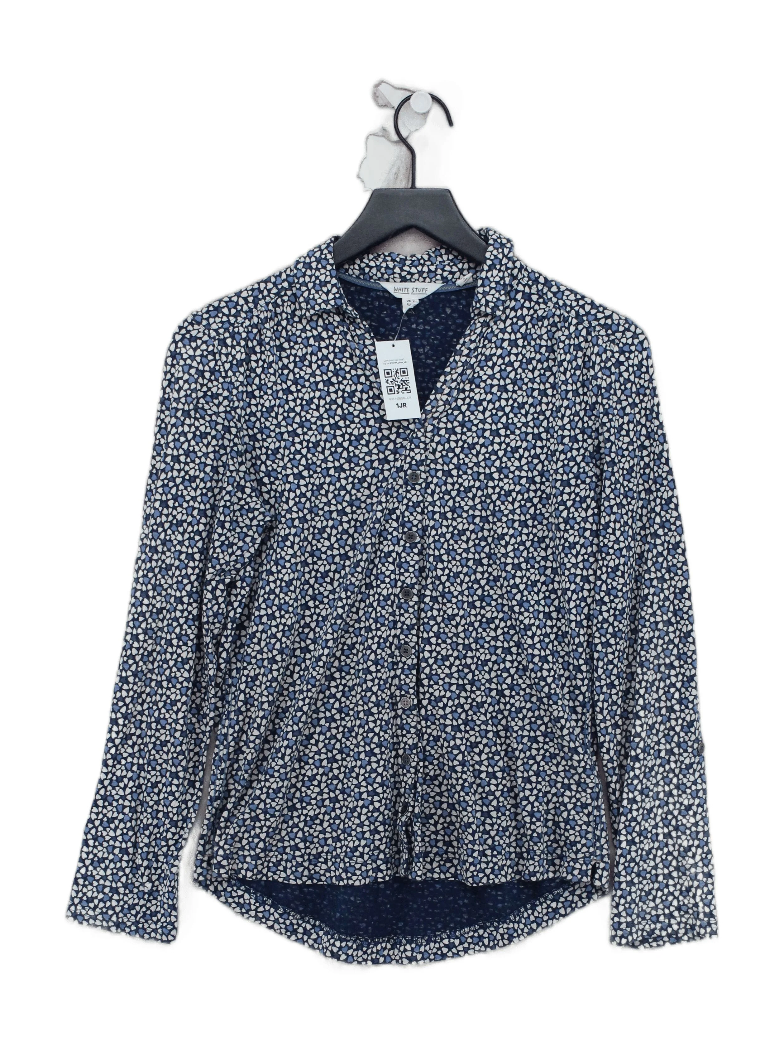 White Stuff Women's Shirt UK 10 Blue 100% Cotton Long Sleeve Collared Basic
