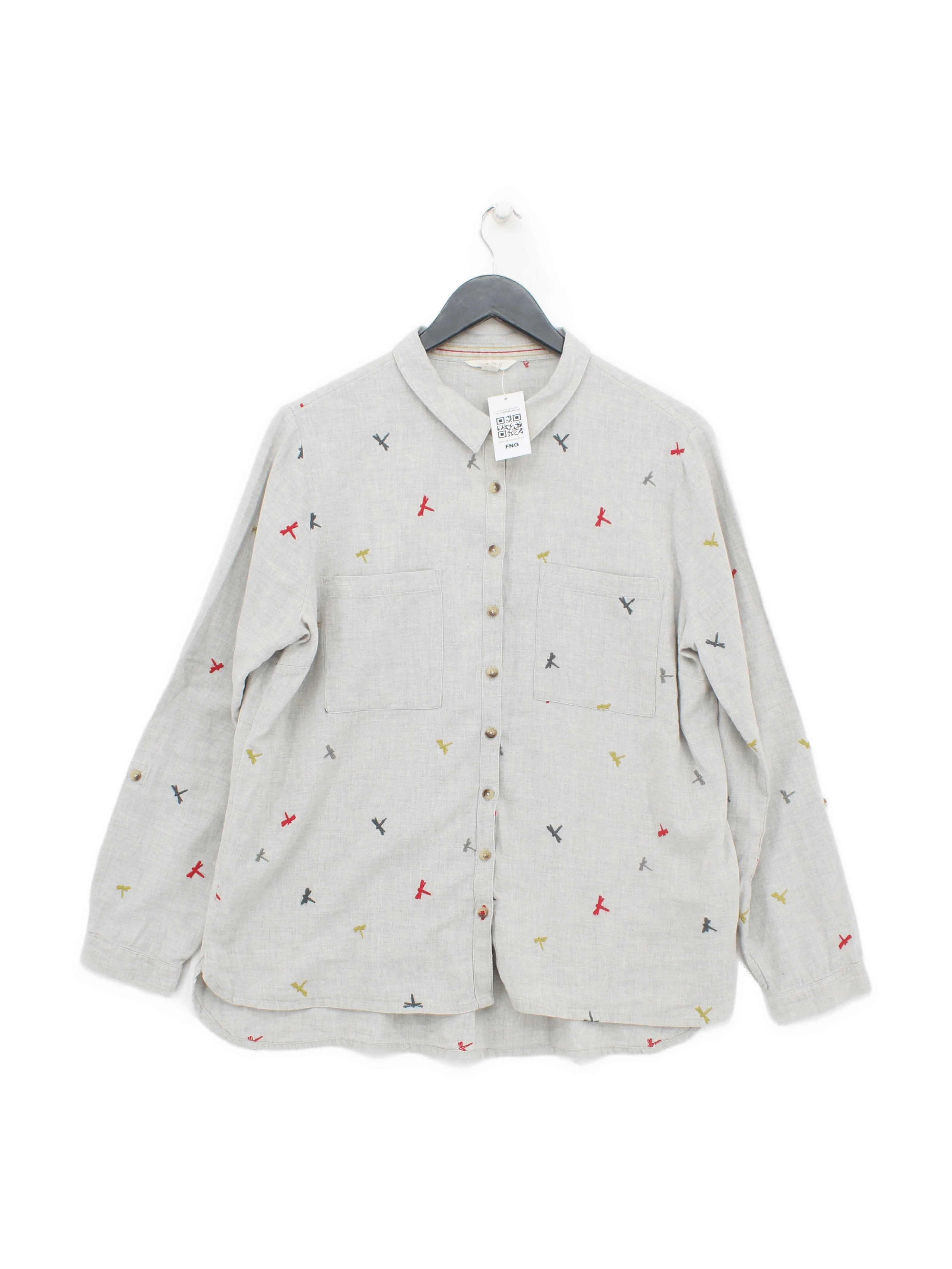 White Stuff Women's Shirt UK 14 Grey 100% Cotton Long Sleeve Collared Basic