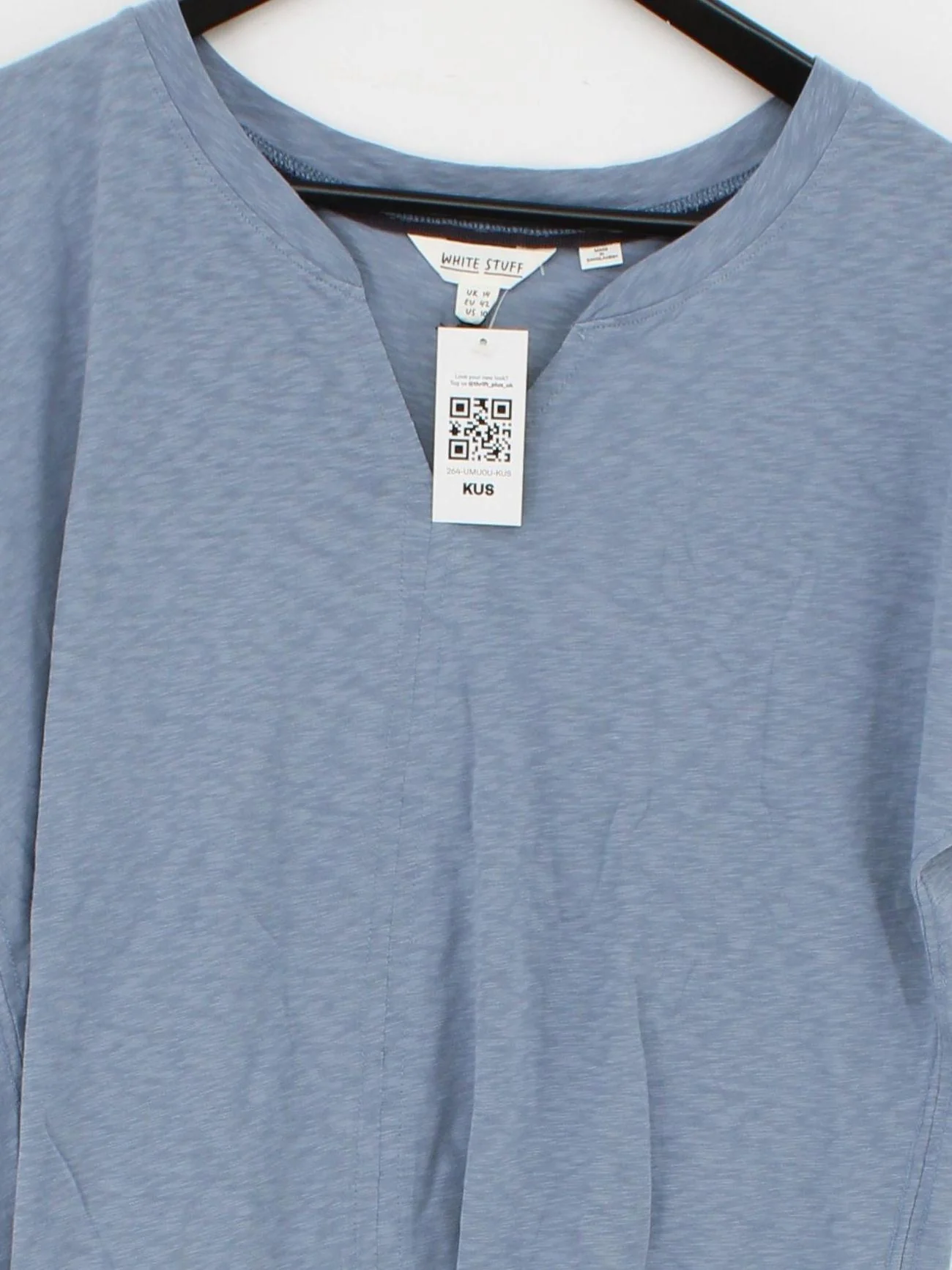 White Stuff Women's T-Shirt UK 14 Blue 100% Cotton Short Sleeve V-Neck Basic - Image 3