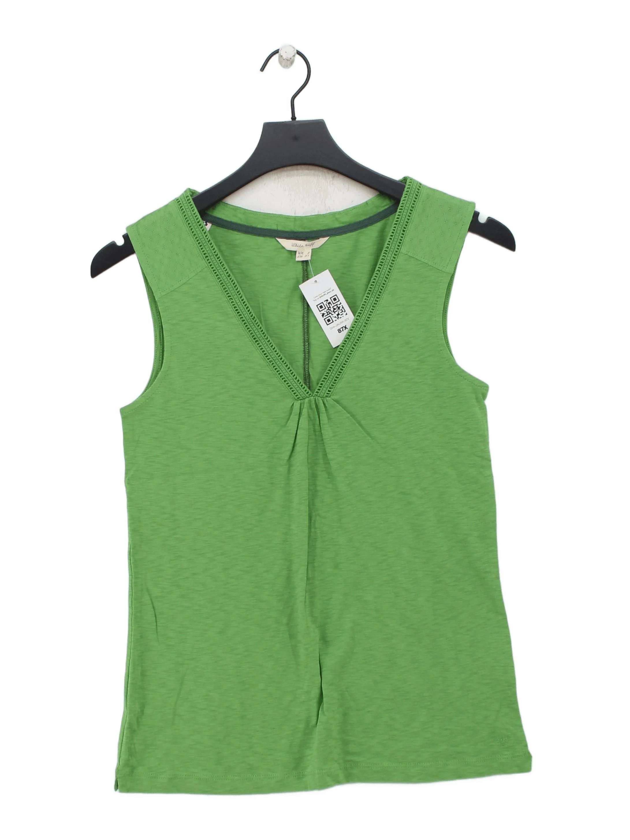 White Stuff Women's T-Shirt UK 8 Green 100% Cotton Sleeveless V-Neck Basic