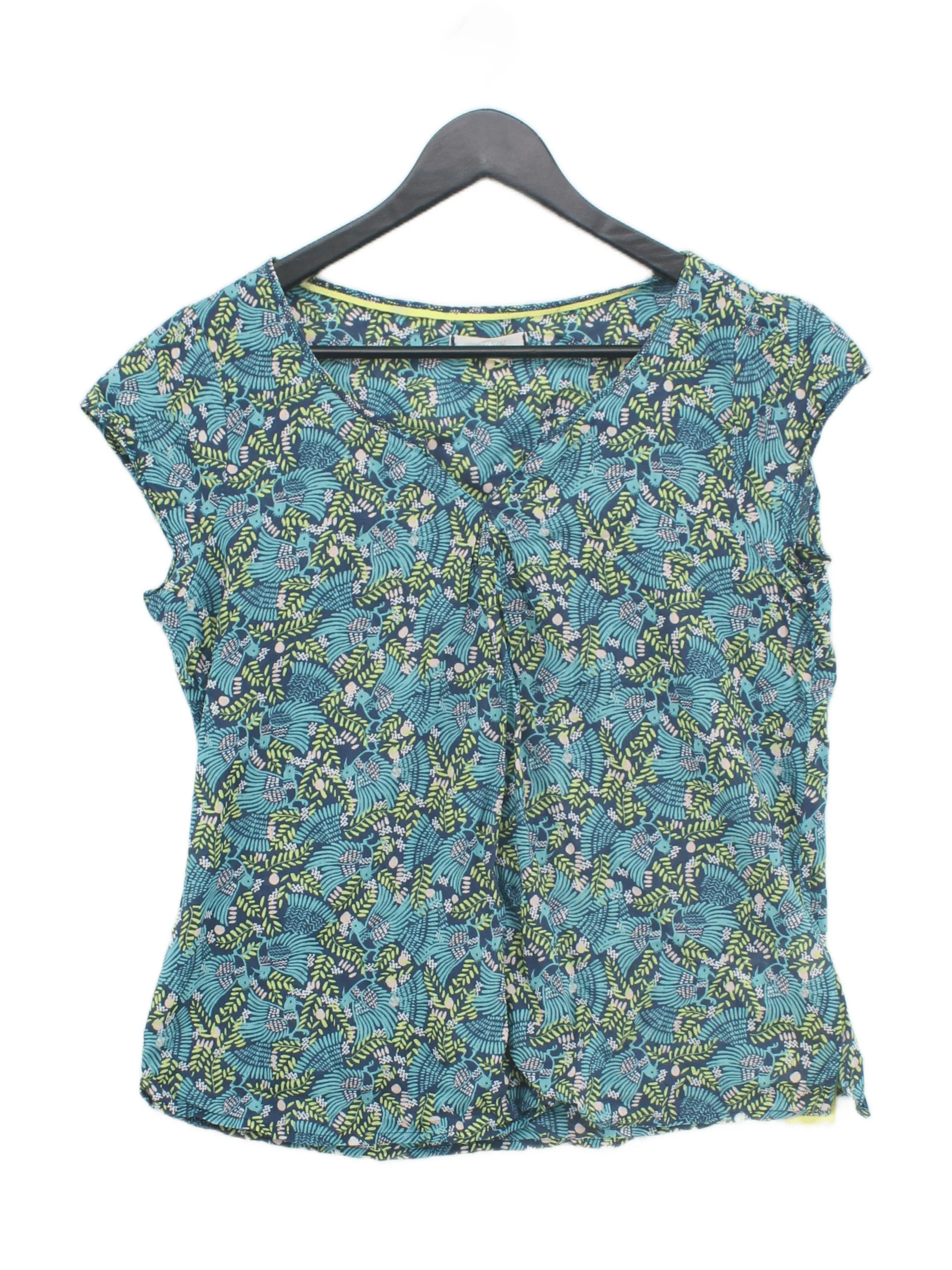 White Stuff Women's Top S Blue Floral 100% Cotton Short Sleeve Round Neck Basic