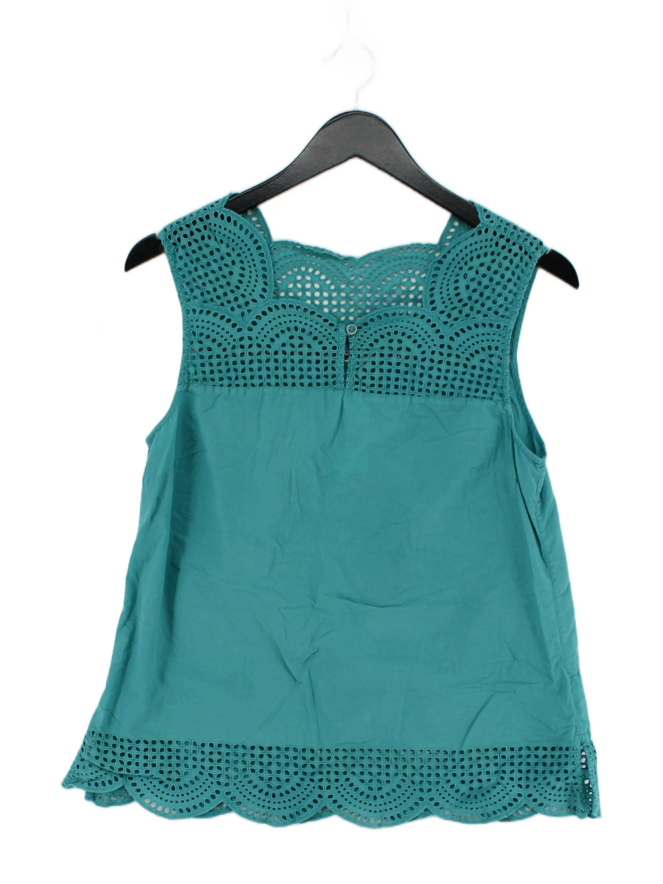 White Stuff Women's Top UK 12 Blue 100% Cotton Sleeveless Square Neck Basic