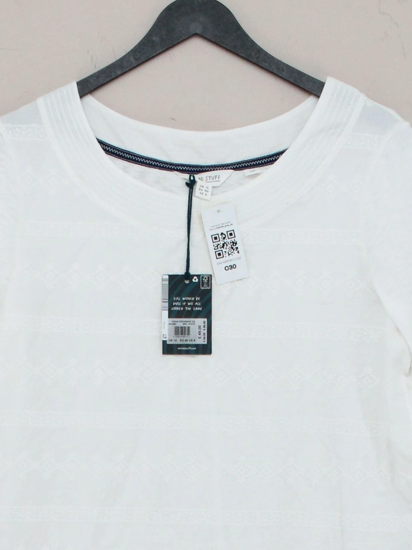 White Stuff Women's Top UK 12 White 100% Cotton Short Sleeve Round Neck Basic - Image 3