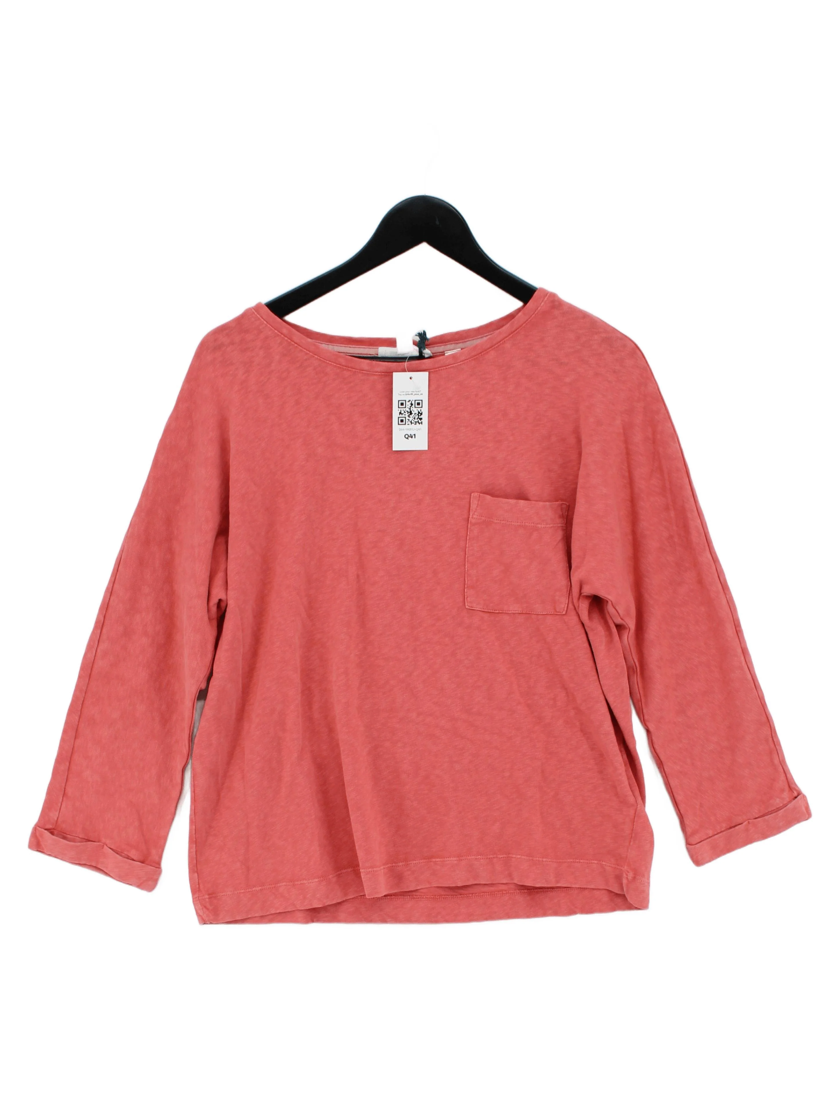 White Stuff Women's Top UK 14 Pink 100% Cotton 3/4 Sleeve Round Neck Basic