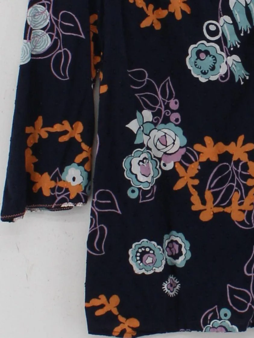 White Stuff Women's Top UK 16 Blue Floral 100% Cotton 3/4 Sleeve V-Neck Basic - Image 4