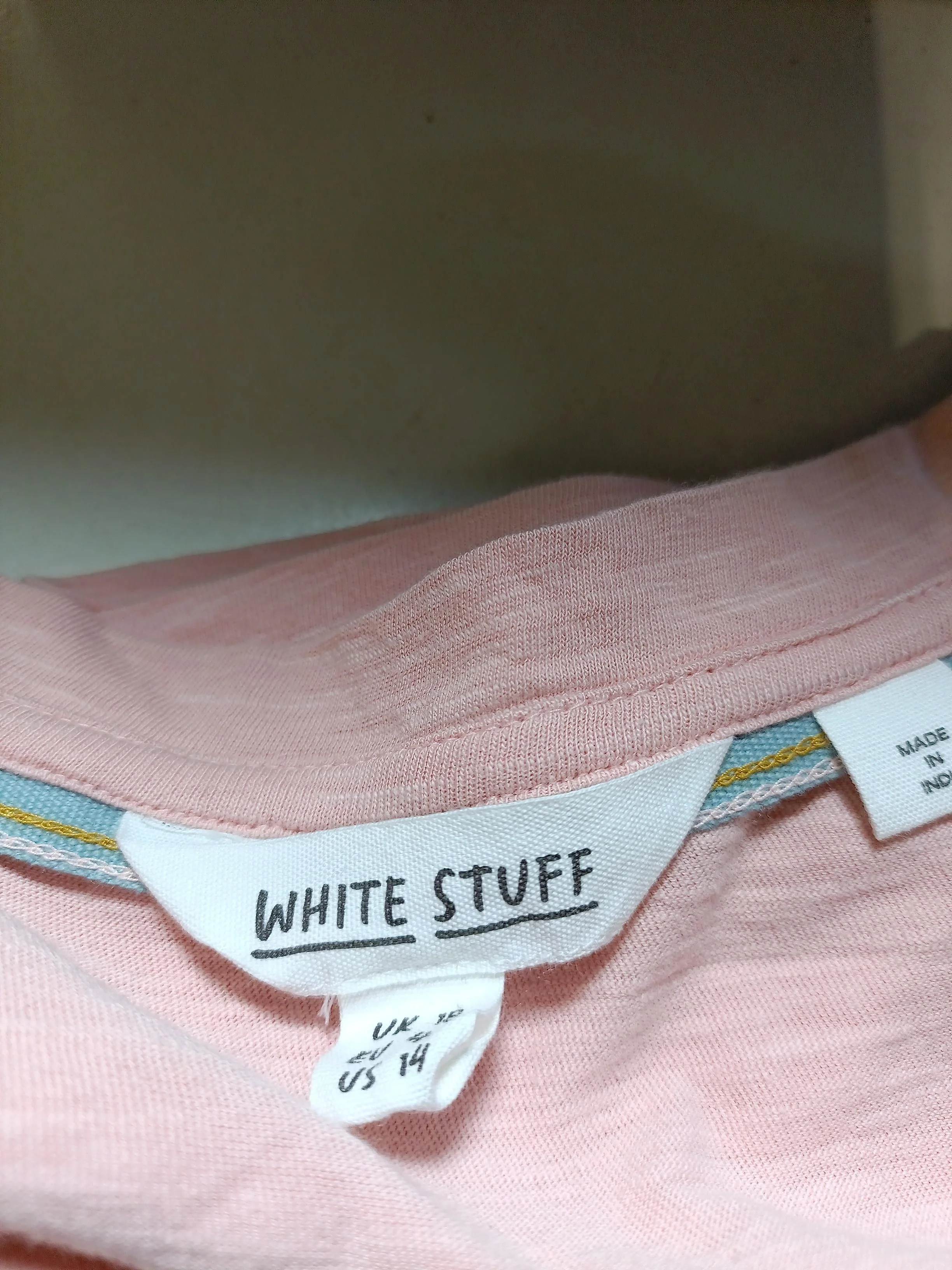 White Stuff Women's Top UK 16 Pink 100% Cotton 3/4 Sleeve Round Neck Basic - Image 5