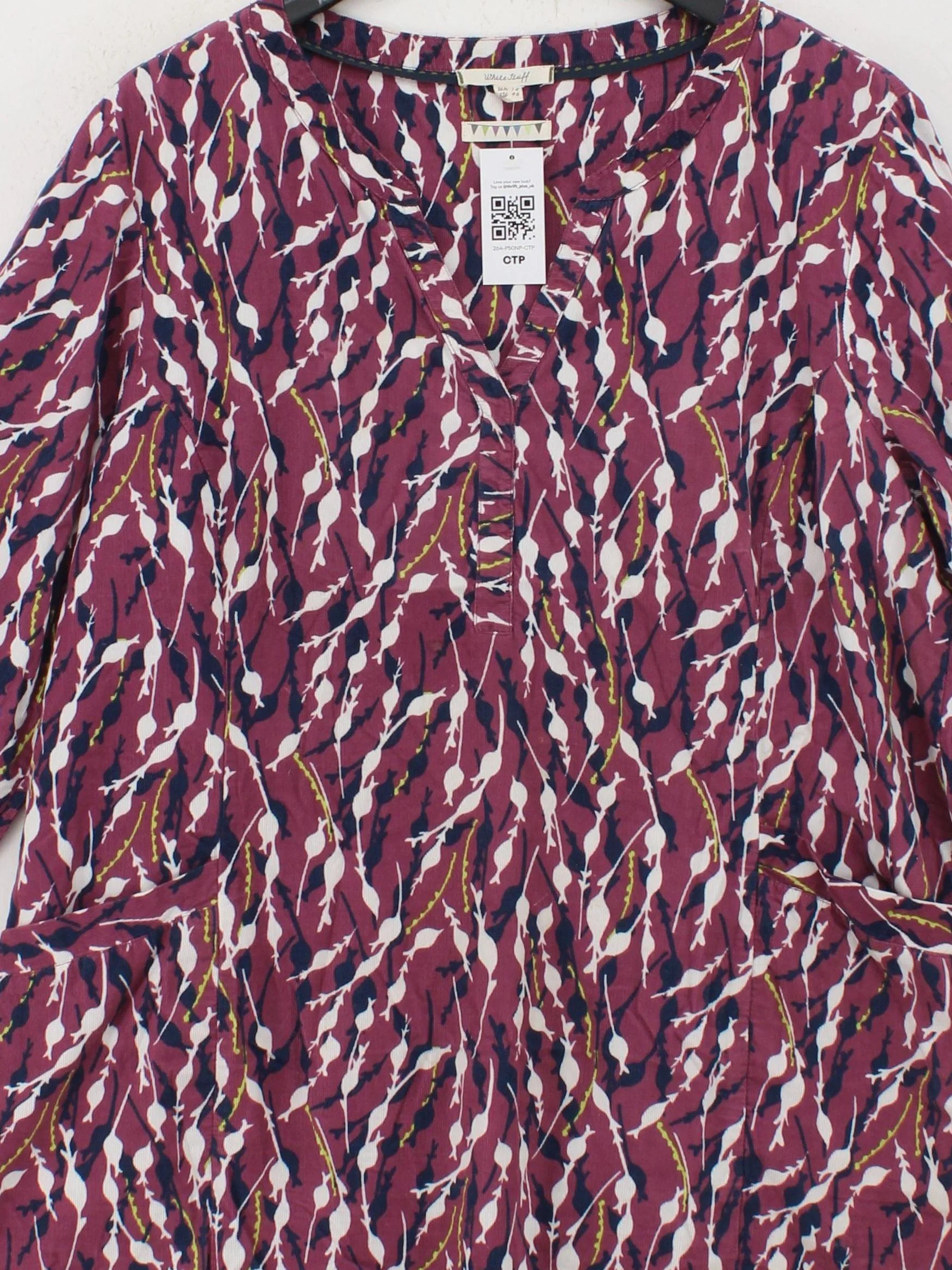 White Stuff Women's Top UK 18 Multi 100% Cotton 3/4 Sleeve V-Neck Tunic - Image 3