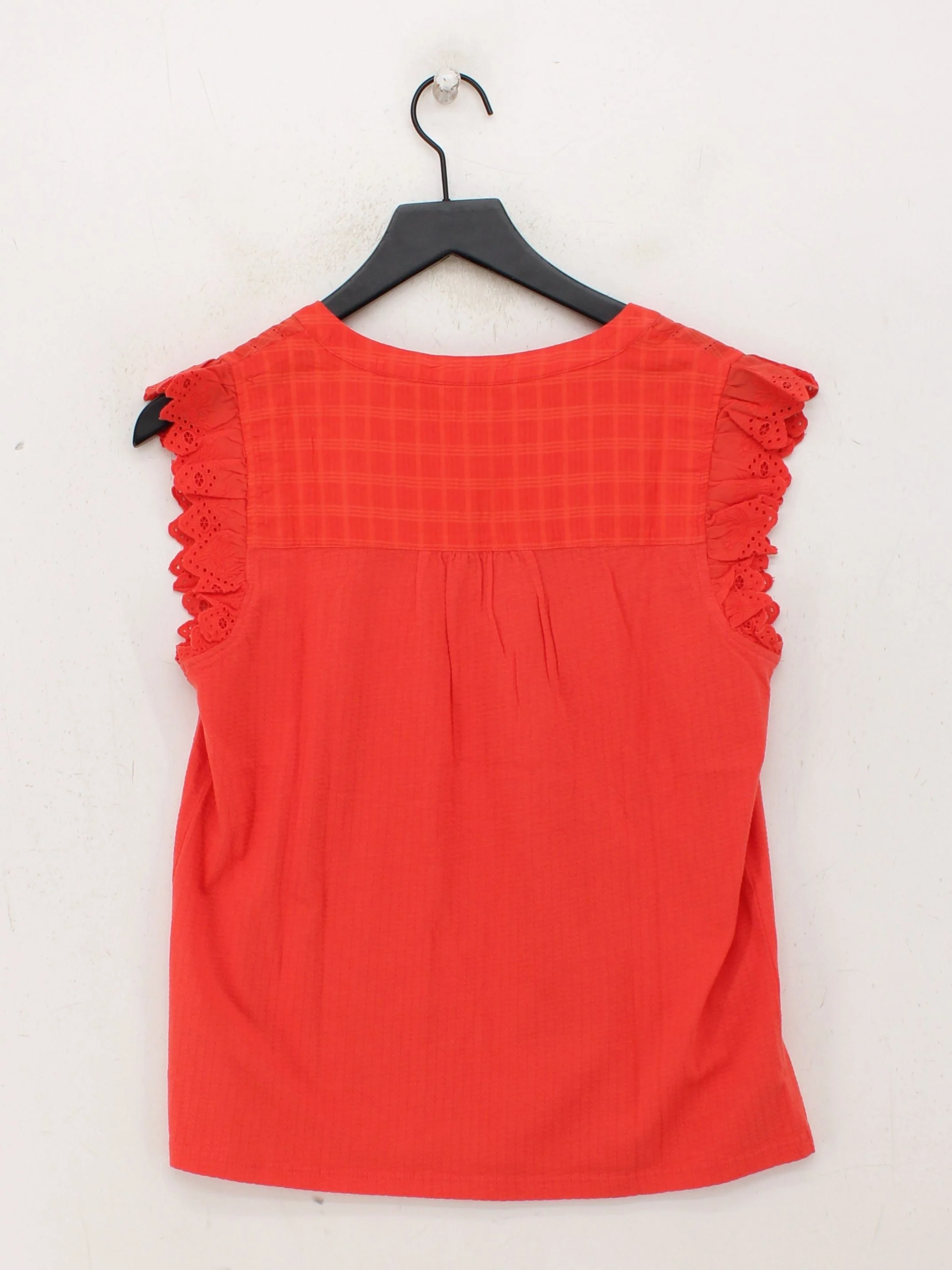 White Stuff Women's Top UK 8 Red Cotton with Viscose Short Sleeve V-Neck Basic - Image 2
