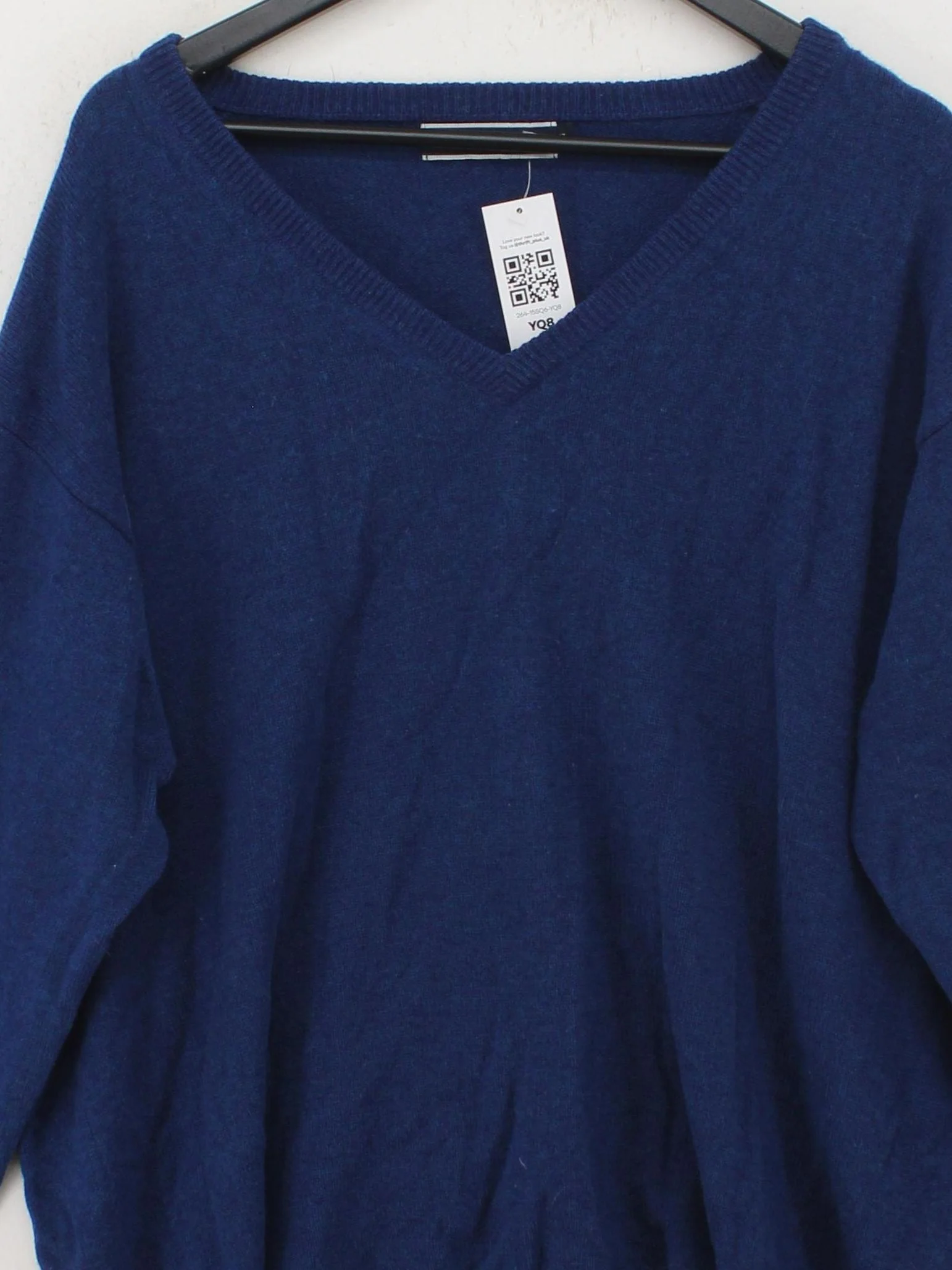 Woolovers Men's Jumper XL Blue 100% Wool V-Neck Pullover - Image 3