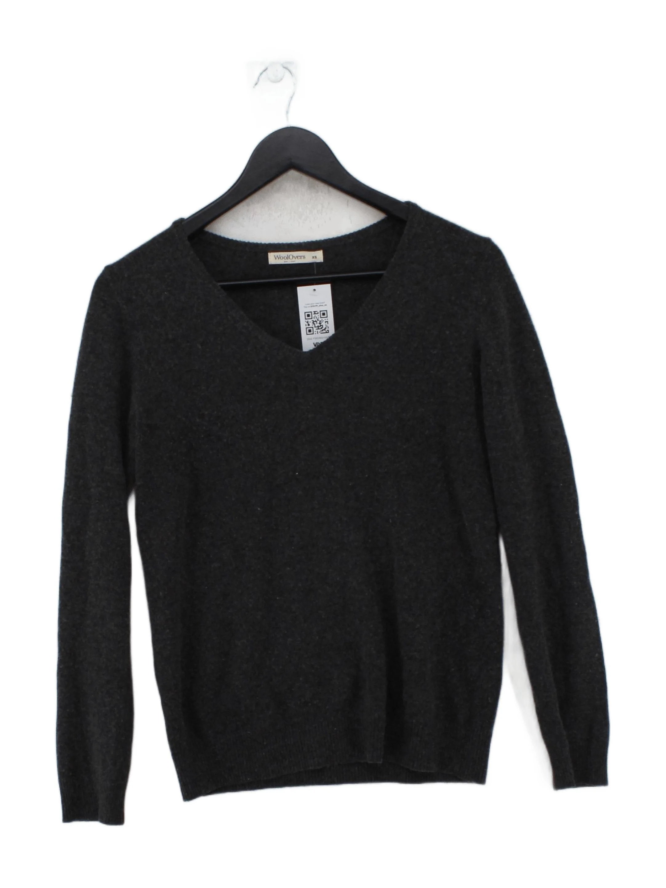 Woolovers Women's Jumper XS Grey 100% Wool V-Neck Pullover