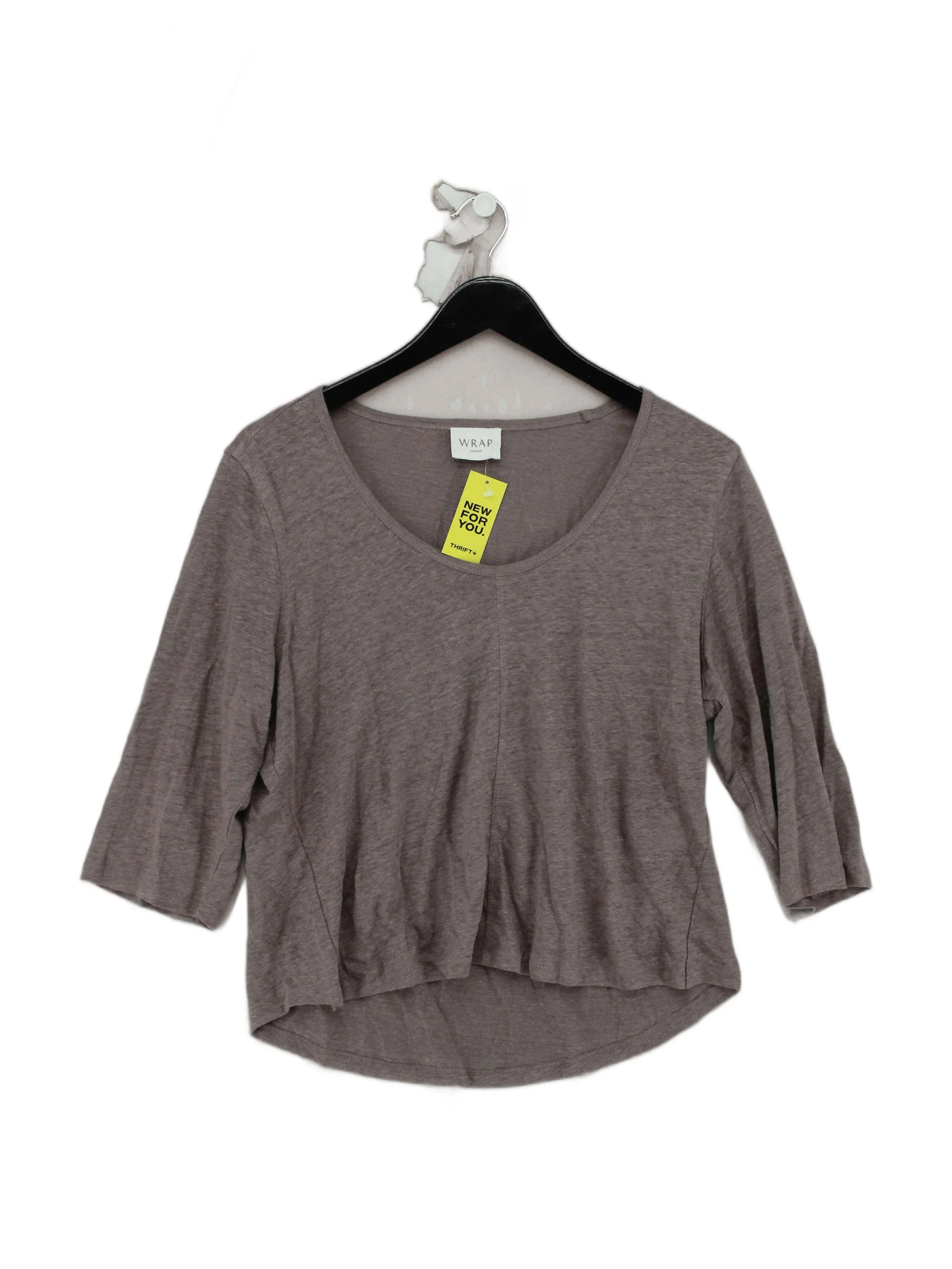 Wrap London Women's Top UK 12 Tan 100% Linen 3/4 Sleeve V-Neck Basic