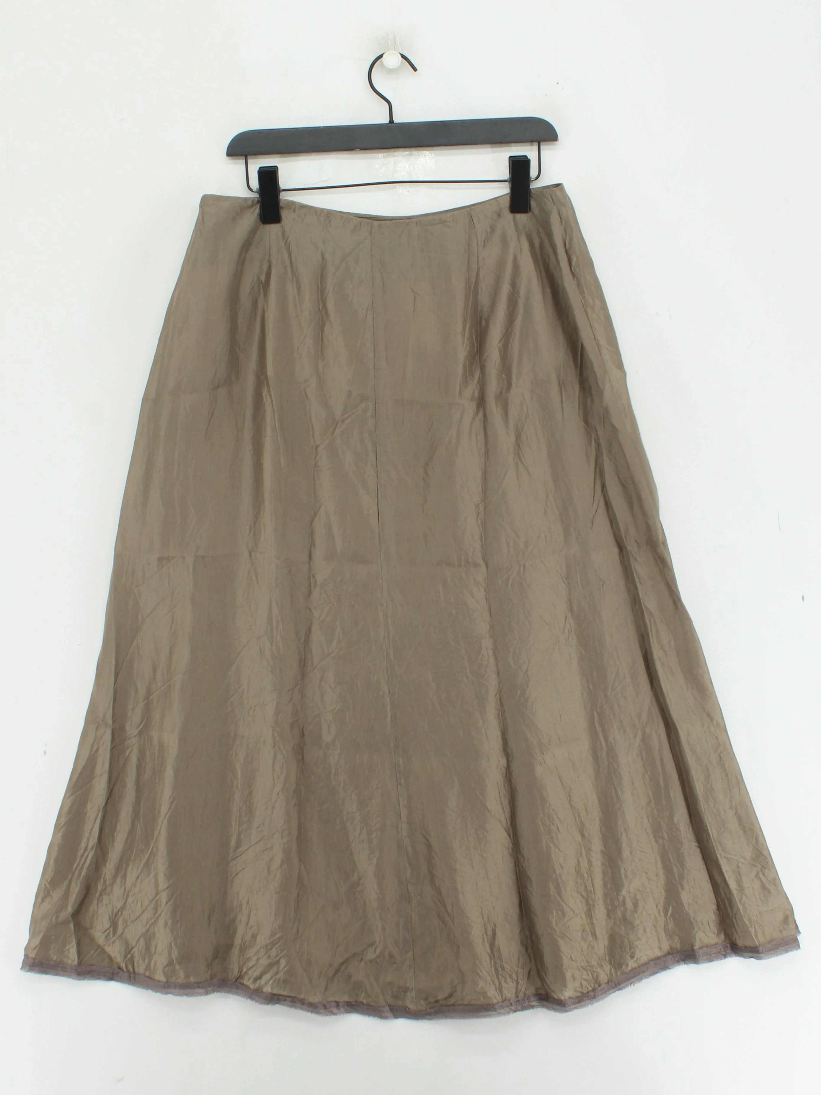 Wrap Women's Maxi Skirt UK 14 Brown Silk with Cotton Long Maxi - Image 2