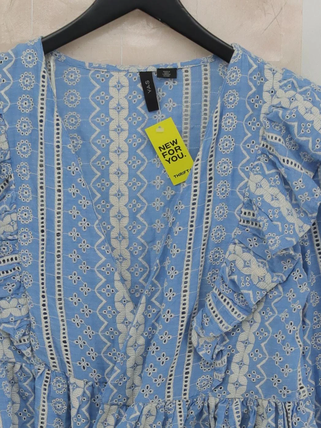 Y.A.S Women's Top L Blue 100% Cotton Long Sleeve V-Neck Basic - Image 3