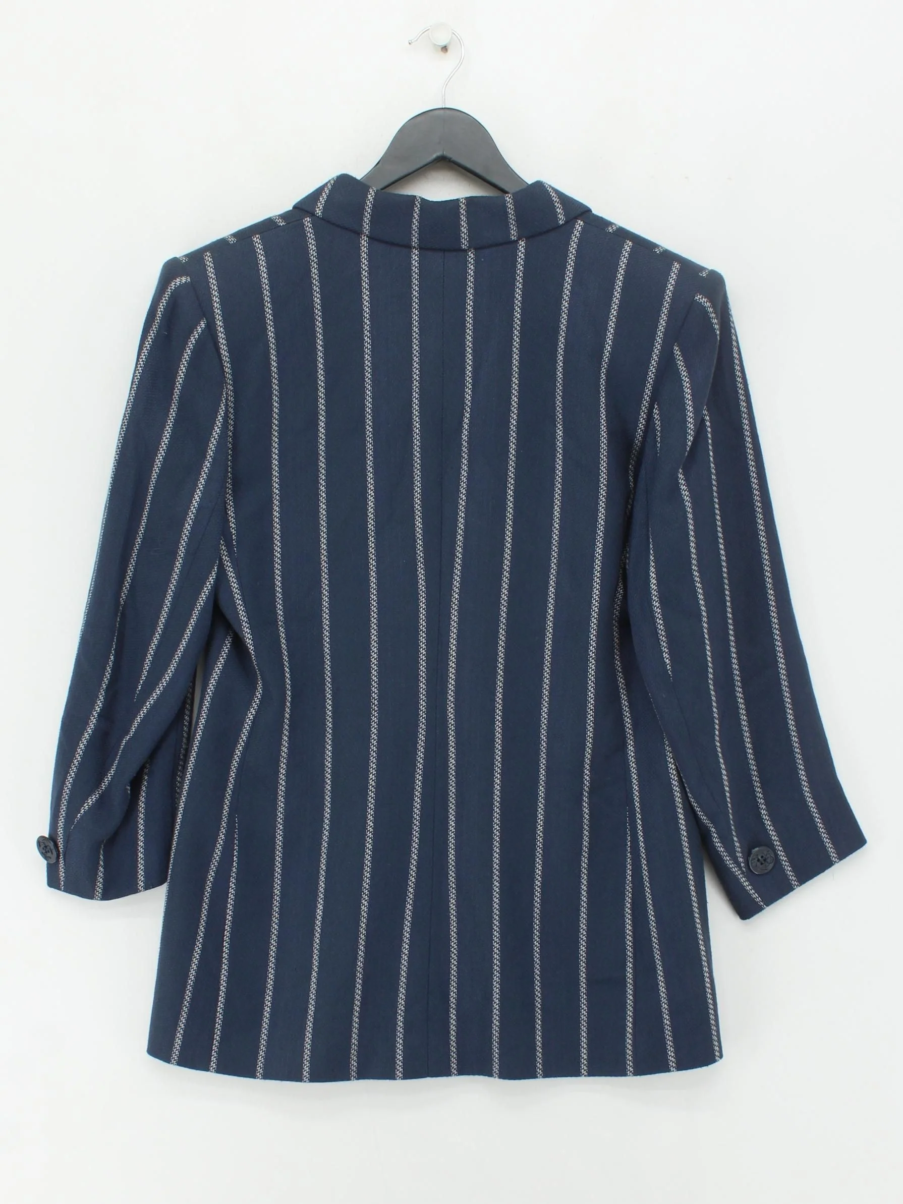 Yves Saint Laurent Women's Blazer UK 14 Blue Striped 100% Other Overcoat - Image 2