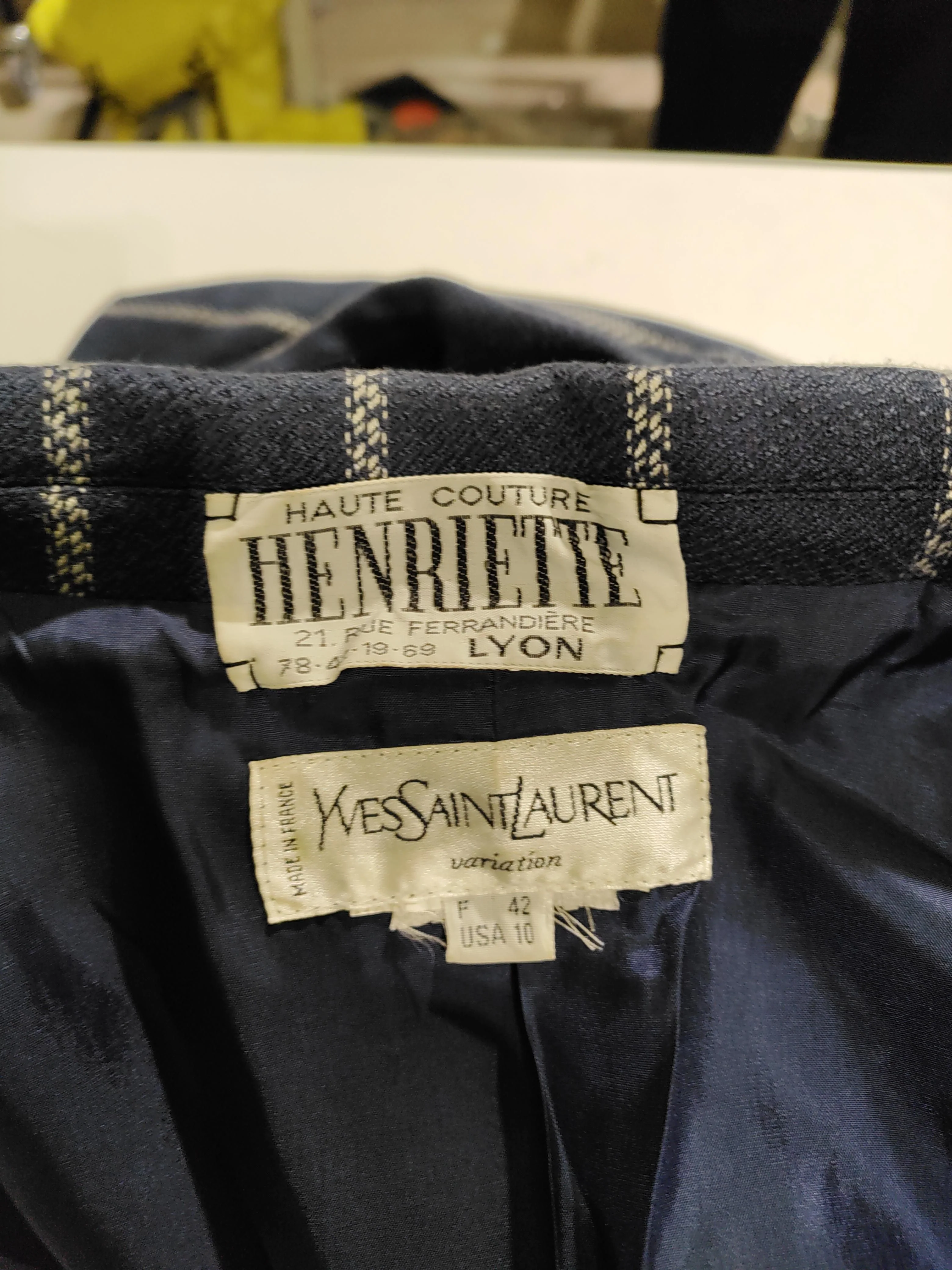 Yves Saint Laurent Women's Blazer UK 14 Blue Striped 100% Other Overcoat - Image 5