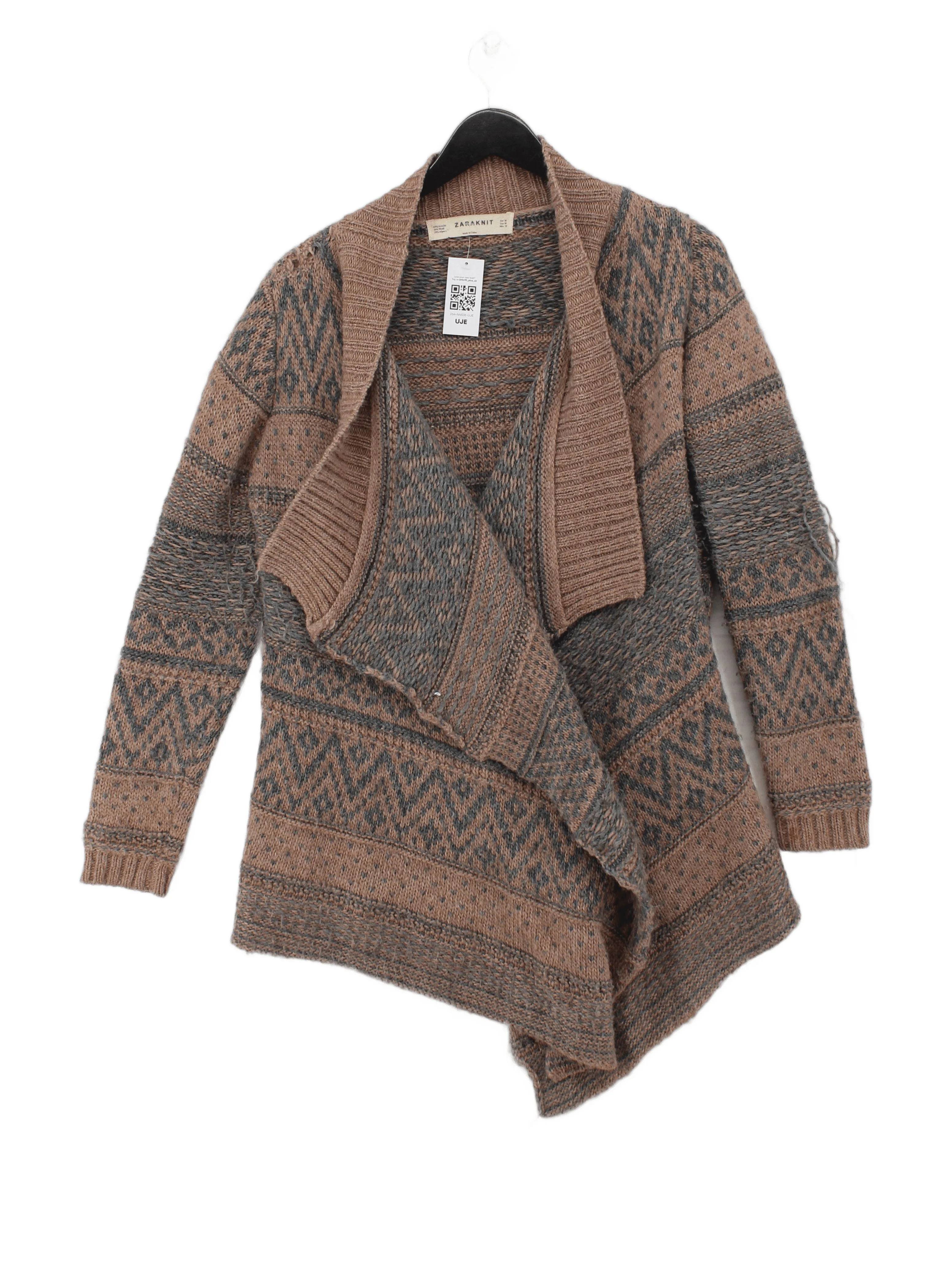 Zara Women's Cardigan M Multi Geometric Acrylic with Wool, Other V-Neck Cardigan